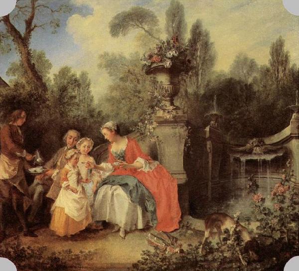 LANCRET, Nicolas Lady and Gentleman with two Girls and a Servant Sweden oil painting art